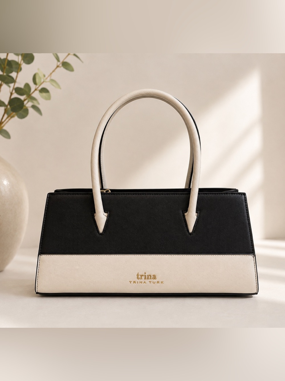 Trina Turk Black and Cream Two-Tone Satchel